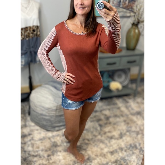 ❤️‍🔥Thumbhole Ribbed Contrast Soft Long Sleeve Top Rust 3621 - Picture 6 of 9